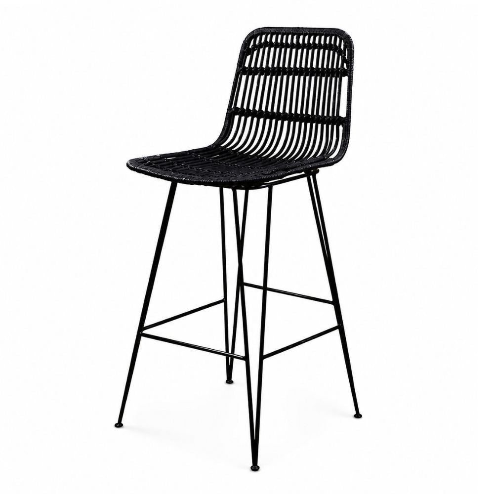 Banco Bar para Interior - NOGAL BEAT SAVERO - Varios Colores - Hierro y Rattan - BANCO BAR SAVERO 72.5-107 Negro - CAMCO - NOGAL BEAT - Banco Comercial