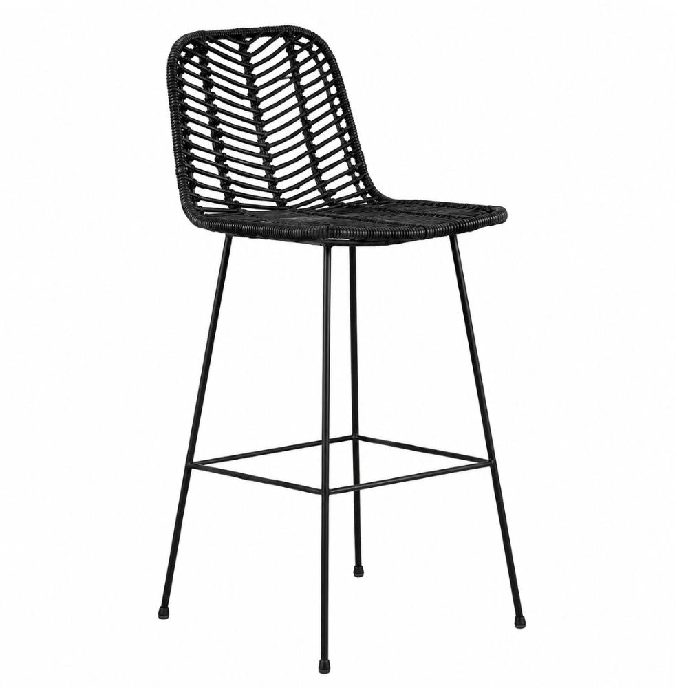 Banco Bar para Interior - NOGAL BEAT SIAM - Varios Colores - Hierro y Rattan - BANCO BAR SIAM 72.5-107 Negro - CAMCO - NOGAL BEAT - Banco Comercial
