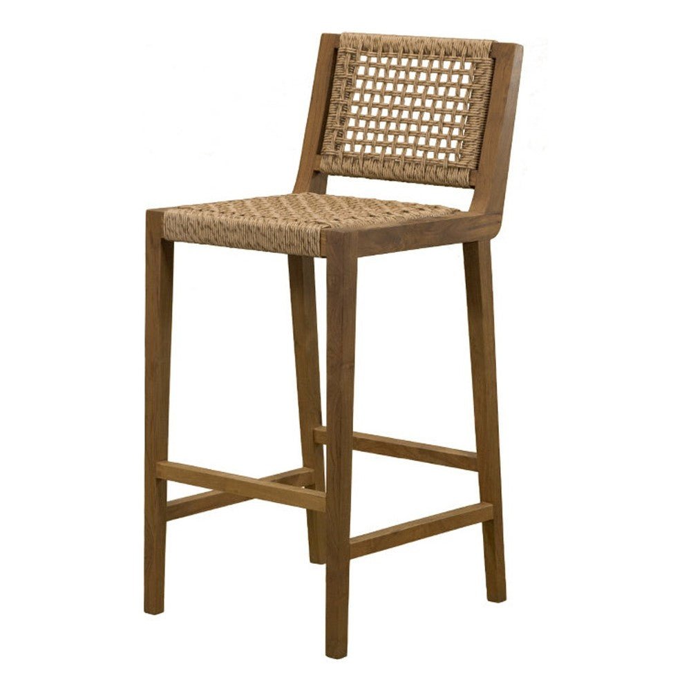 Banco Bar para Terraza - NOGAL BEAT ELENA - Natural - Madera de Teca y Polyrattan - BANCO BAR ELENA 74-110 Natural - CAMCO - NOGAL BEAT - Banco de Terraza