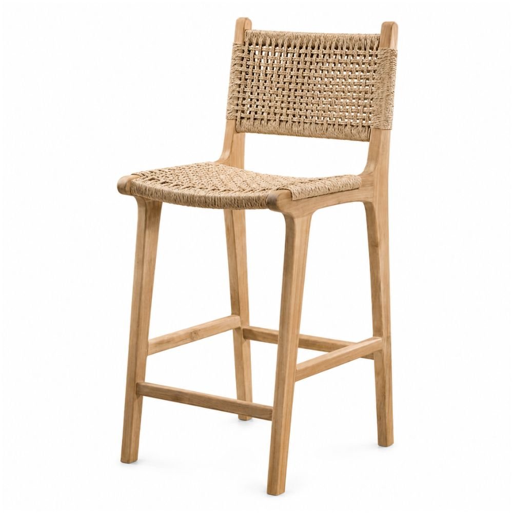 Banco Barra para Terraza - NOGAL BEAT ROXY - Natural - Madera Teca y Polyrattan - BANCO BAR ROXY 68-102 Natural - CAMCO - NOGAL BEAT - Banco de Terraza