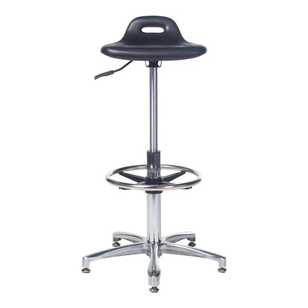 Banco de Oficina Kit Cajero Ergonómico - VERSA ALTUS PLAK NIUM - Estructura Aluminio - Altura 52 a 78 cm - Asiento Cola de Pato con Acojinamiento Pu Soporte - AL-192 - VERSA - NOGAL BEAT - Silla Kit Cajero