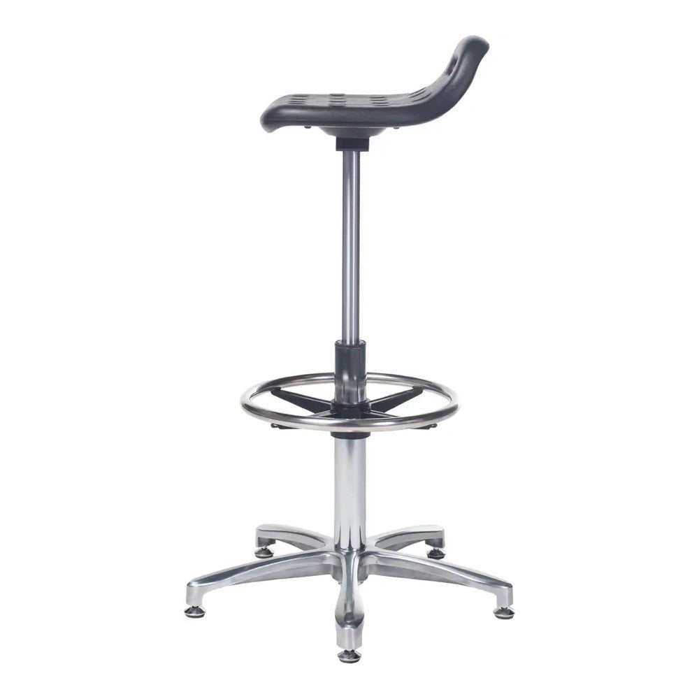 Banco de Oficina Kit Cajero Ergonómico - VERSA ALTUS PLAK NIUM - Estructura Aluminio - Altura 52 a 78 cm - Asiento Cola de Pato con Acojinamiento Pu Soporte - AL-192 - VERSA - NOGAL BEAT - Silla Kit Cajero