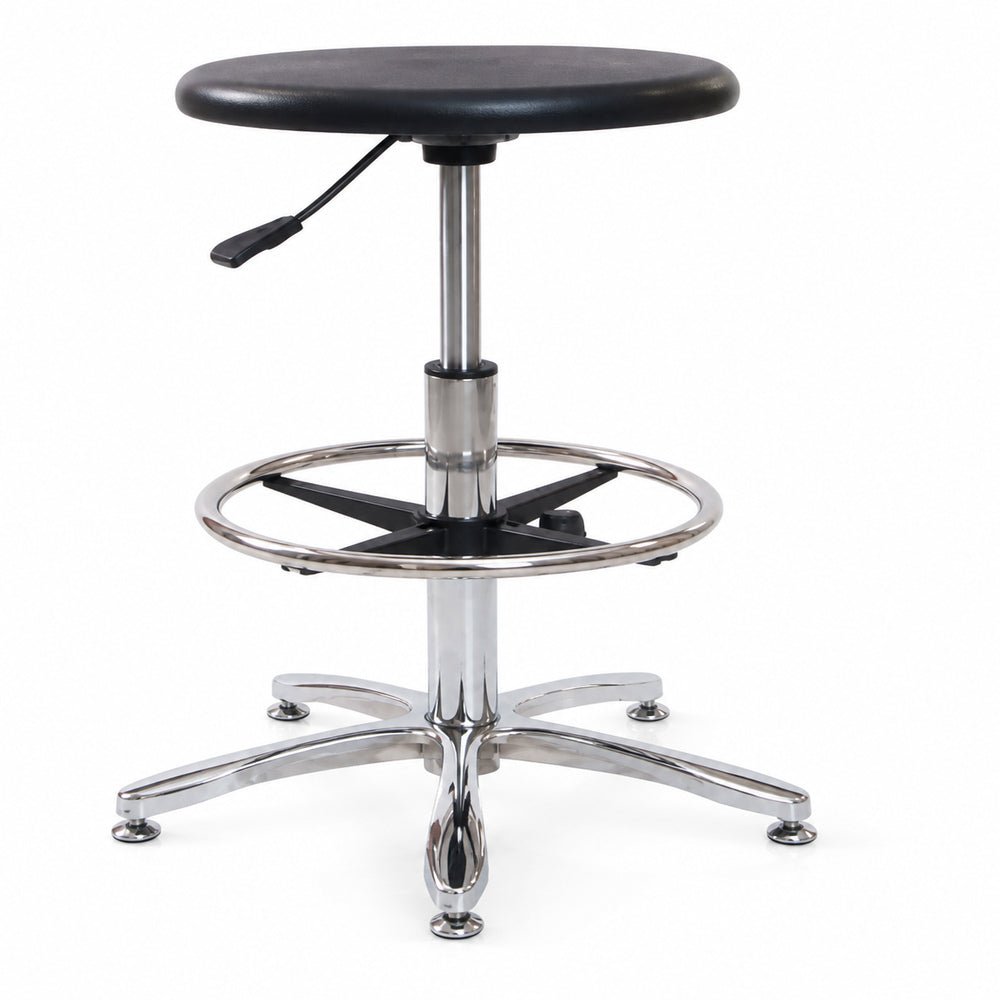 Banco de Oficina Kit Cajero - VERSA ALTUS PLAK POINT - Estructura Aluminio - Altura 52.5 a 78.5 cm - Asiento Redondo con Acojinamiento Pu - AL-194 - VERSA - NOGAL BEAT - Silla Kit Cajero