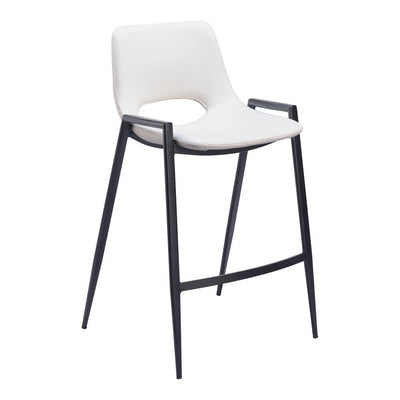 Banco Mostrador para Barra de Hotel - ZUO DESI - Blanco - Asiento y Respaldo Tapizados en Piel Sintética - 109538 - Zuo - NOGAL BEAT - Banco Comercial
