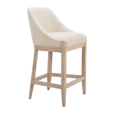 Banco Mostrador para Comedor de Empresa - ZUO CALMO - Beige - Asiento y Respaldo Tapizados en Tejido Texturizado - 110648 - Zuo - NOGAL BEAT - Banco Comercial
