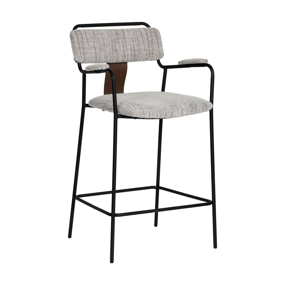 Banco Mostrador para Restaurante - ZUO COUVA - Gris Tweed - Asiento y Respaldo Tapizados en Piel Sintética - 110936 - Zuo - NOGAL BEAT - Banco Comercial