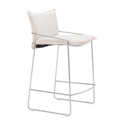 Banco Mostrador para Restaurante - ZUO POLA - Blanco - Asiento y Respaldo Tapizados en Lino Sintético - 110872 - Zuo - NOGAL BEAT - Banco Comercial
