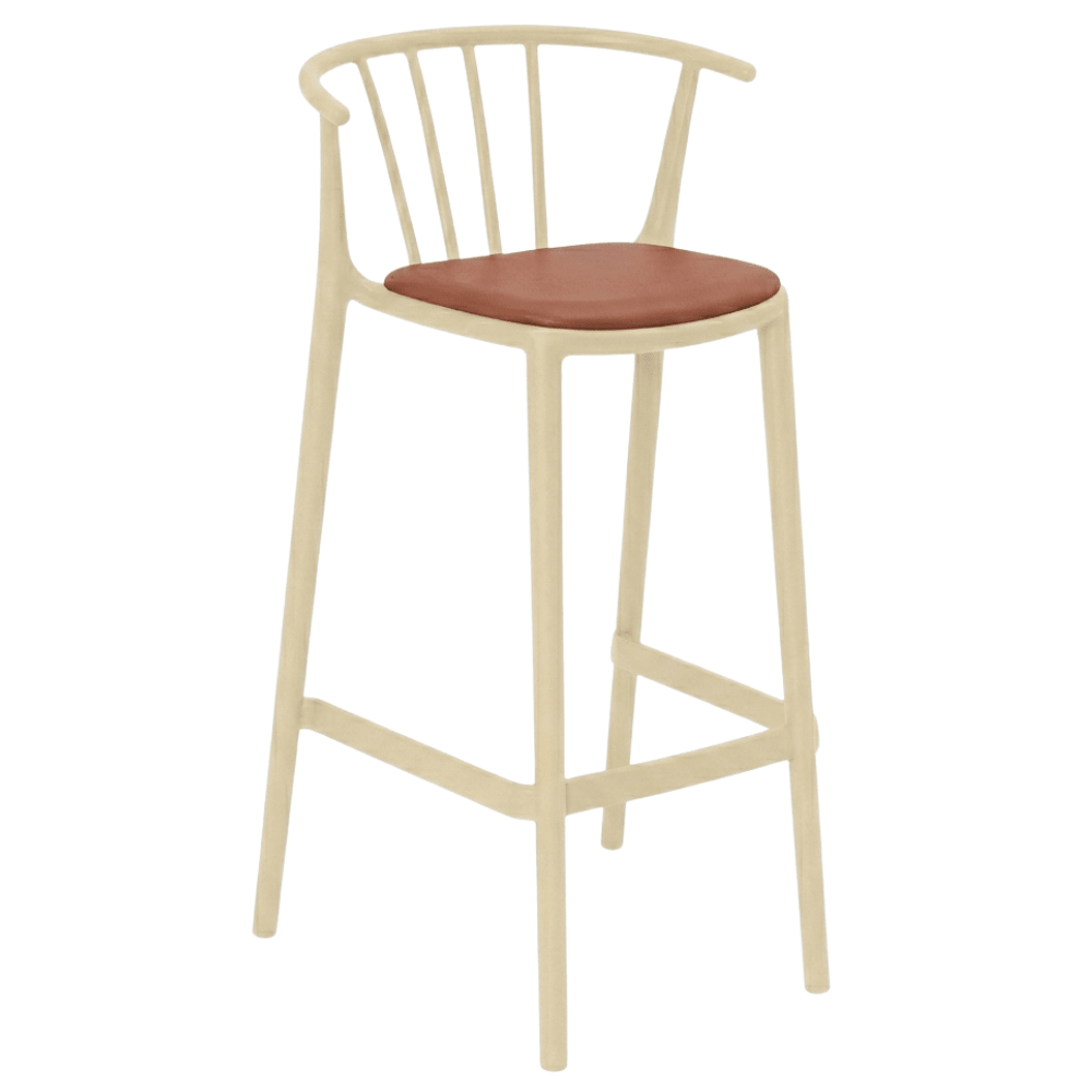 Banco para Barras Asiento Tapizado - RESOL WOODY ALTO - Varios Colores - Tejido Acrílico Tintado en Masa - 7102 - Resol - NOGAL BEAT - Banco Comercial