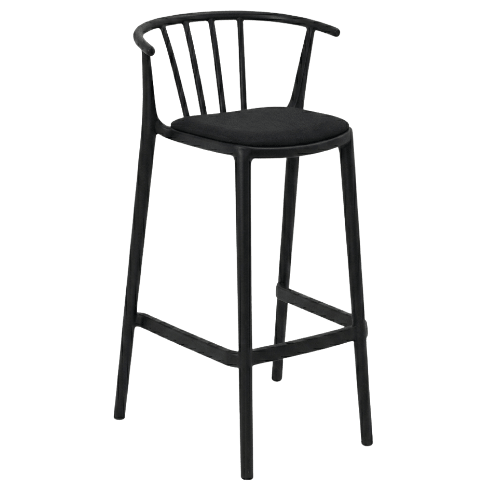 Banco para Barras Asiento Tapizado - RESOL WOODY ALTO - Varios Colores - Tejido Acrílico Tintado en Masa - 7109 - Resol - NOGAL BEAT - Banco Comercial