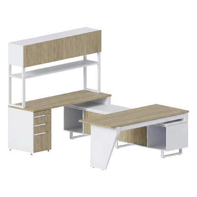 Conjunto Ejecutivo para Oficina Privada - GEBESA G-CONNECT - Pata Delta - Frente 180 cm - Derecha - GBG121RBP - GEBESA - NOGAL BEAT - Escritorio de Oficina