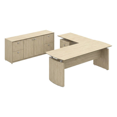 Conjunto Semi Ejecutivo para Área Gerencial - GEBESA CONTEMPO - Frente 200 cm - Con Puertas de Chapa - GCC130SV - GEBESA - NOGAL BEAT - Escritorio de Oficina