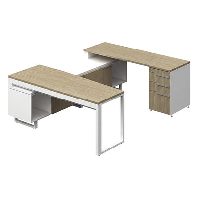 Conjunto Semi Ejecutivo para Oficina Privada - GEBESA G-CONNECT - Pata “O” - Frente 180 cm - Izquierda - GBG130LCN - GEBESA - NOGAL BEAT - Escritorio de Oficina