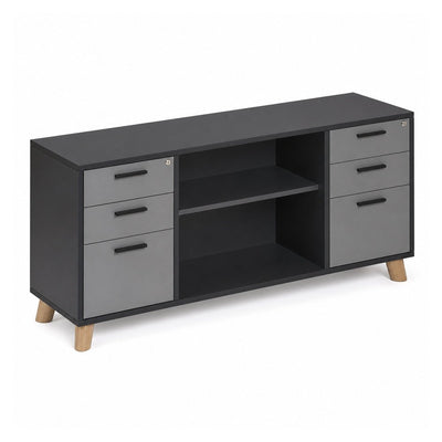Credenza Alta - VERSA DASH - Estructura Negra - Frente 180 cm - Patas de Madera de Haya - DS-868 - VERSA - NOGAL BEAT - Credenza