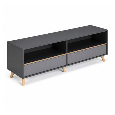 Credenza Baja 2 Entrepaños Melamínicos 28mm Ajustables - VERSA DASH - Estructura Negra - Patas de Madera de Haya - DS-826 - VERSA - NOGAL BEAT - Credenza