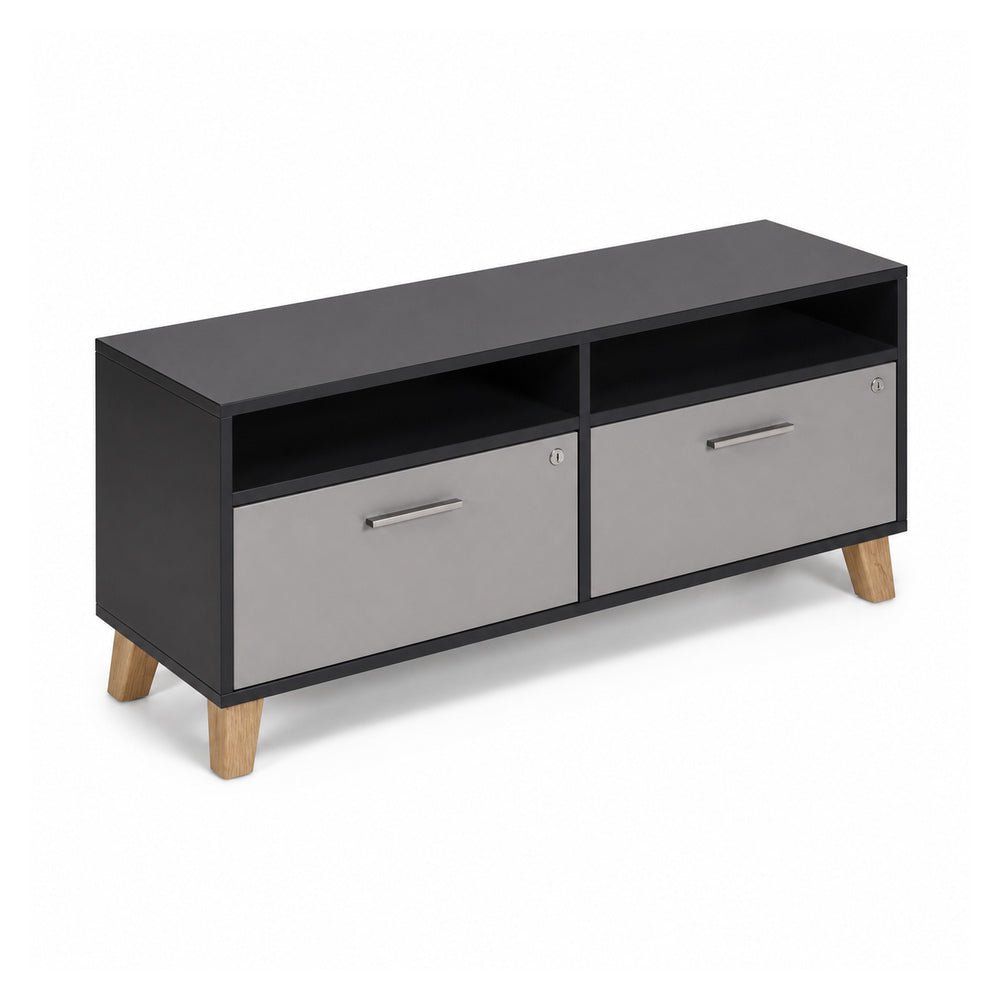 Credenza Baja - VERSA DASH - Estructura Negra - Altura 55 cm - Patas de Madera de Haya - DS-816M - VERSA - NOGAL BEAT - Credenza