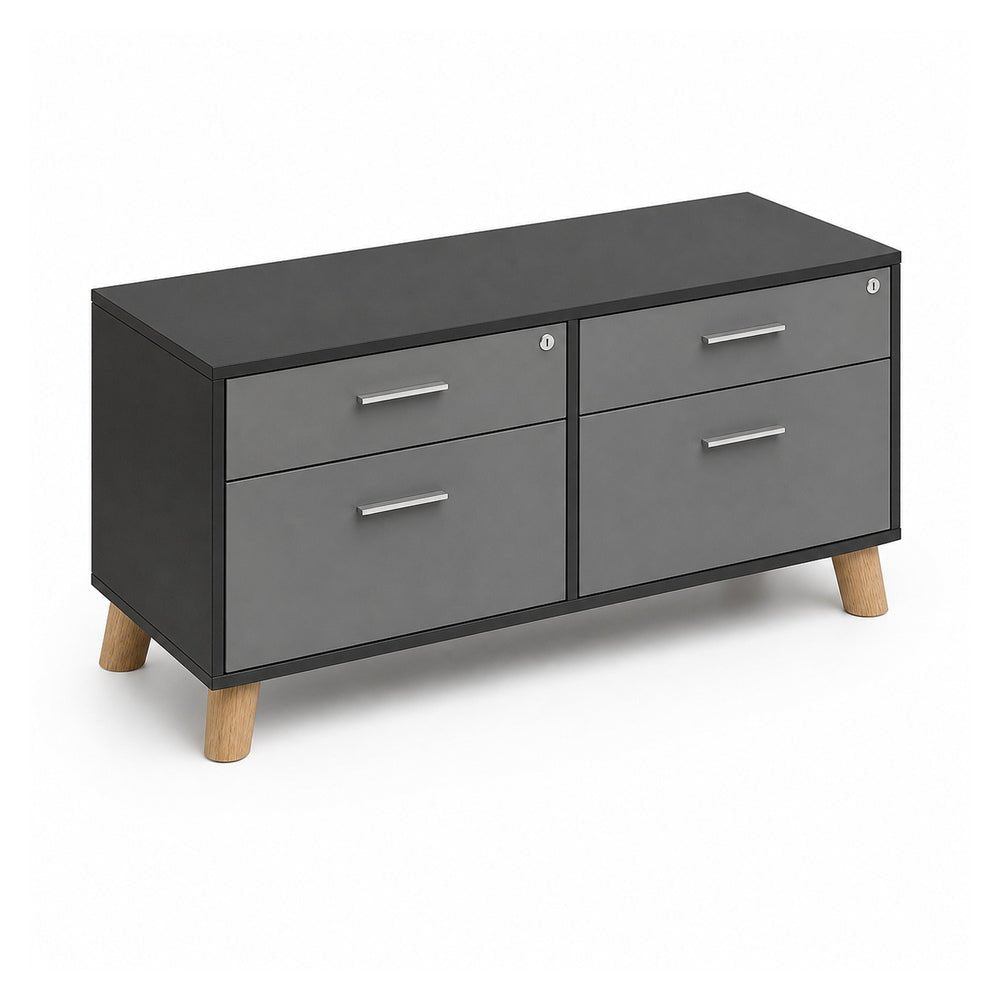 Credenza Baja - VERSA DASH - Estructura Negra - Frente 120 cm y Altura 55 cm - Patas de Madera de Haya - DS-806M - VERSA - NOGAL BEAT - Credenza