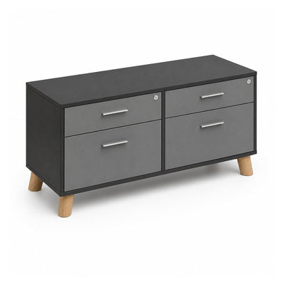Credenza Baja - VERSA DASH - Estructura Negra - Frente 120 cm y Altura 61 cm - Patas de Madera de Haya - DS-806 - VERSA - NOGAL BEAT - Credenza