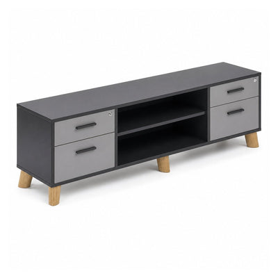 Credenza Baja - VERSA DASH - Estructura Negra - Frente 180 cm y Altura 55 cm - Patas de Madera de Haya - DS-828M - VERSA - NOGAL BEAT - Credenza