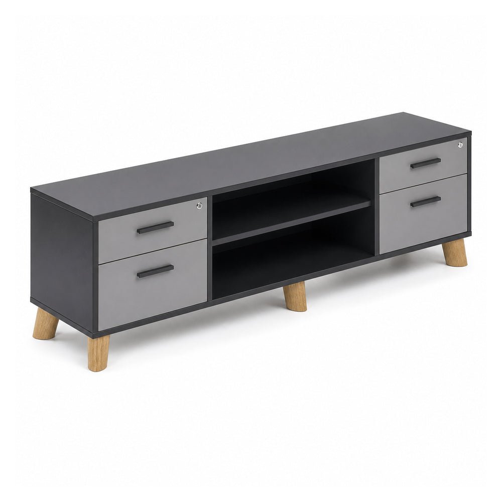 Credenza Baja - VERSA DASH - Estructura Negra - Patas de Madera de Haya y Jaladeras Niza - DS-828 - VERSA - NOGAL BEAT - Credenza
