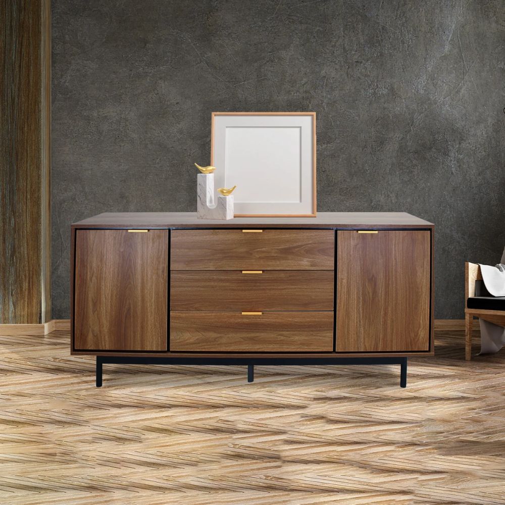 CREDENZA NOGAL BEAT CRED0903743 PORTOFINO | Credenza Ocasional para Sala Comedor | Melamina | Estructura Metálica | Interior - CRED0903743 - Mundo In - NOGAL BEAT - Credenza