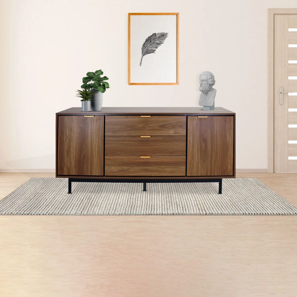 CREDENZA NOGAL BEAT CRED0903743 PORTOFINO | Credenza Ocasional para Sala Comedor | Melamina | Estructura Metálica | Interior - CRED0903743 - Mundo In - NOGAL BEAT - Credenza