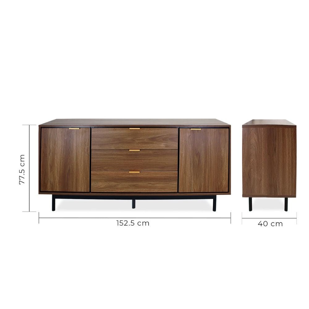 CREDENZA NOGAL BEAT CRED0903743 PORTOFINO | Credenza Ocasional para Sala Comedor | Melamina | Estructura Metálica | Interior - CRED0903743 - Mundo In - NOGAL BEAT - Credenza