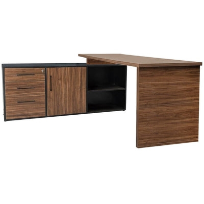 CREDENZA NOGAL BEAT DESKA - C 120 | Credenza para Escritorio Semiejecutivo de Oficina | 3 Cajones | Melamina | Interior - Deska - C 1.20 x .40 x .60 - ALBAR - NOGAL BEAT - Credenza Ambientada