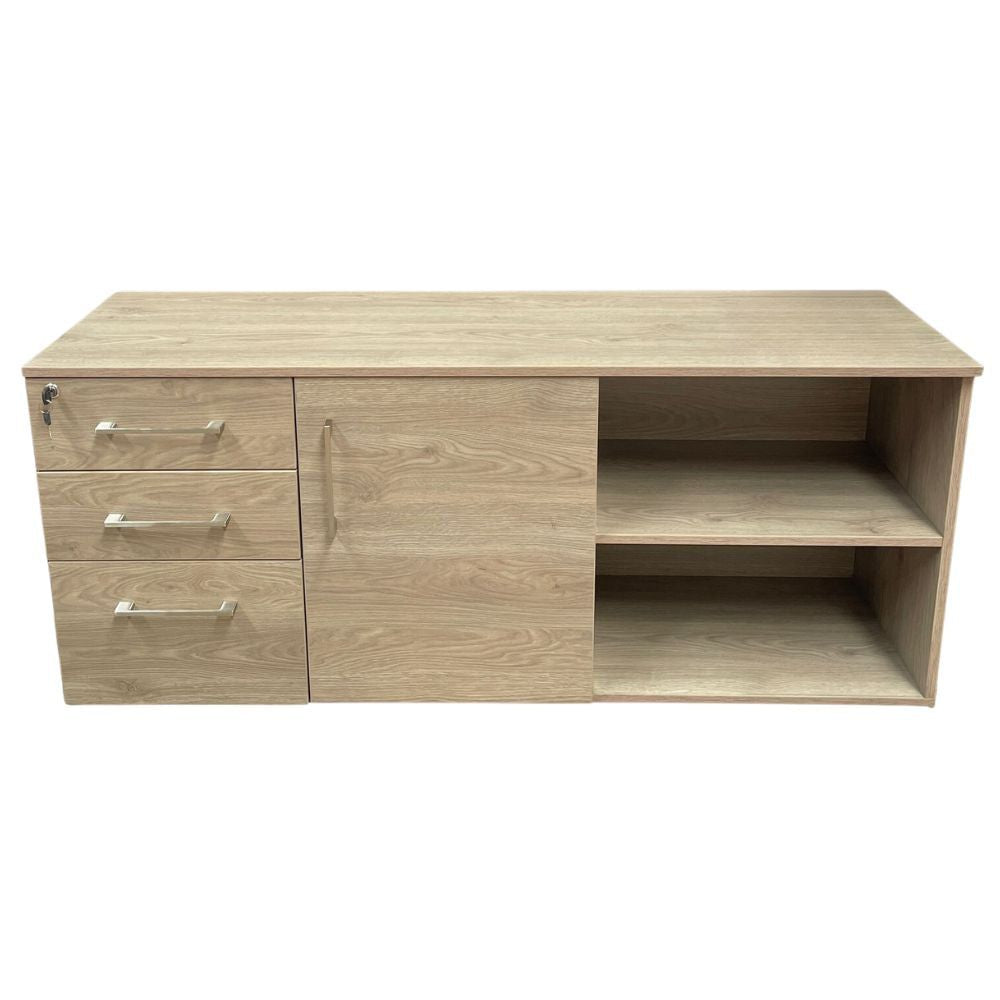 CREDENZA NOGAL BEAT DESKA - C 160 | Credenza para Escritorio Semiejecutivo de Oficina | 3 Cajones | Melamina | Interior - Deska - C 1.60 x .40 x .60 - ALBAR - NOGAL BEAT - Credenza