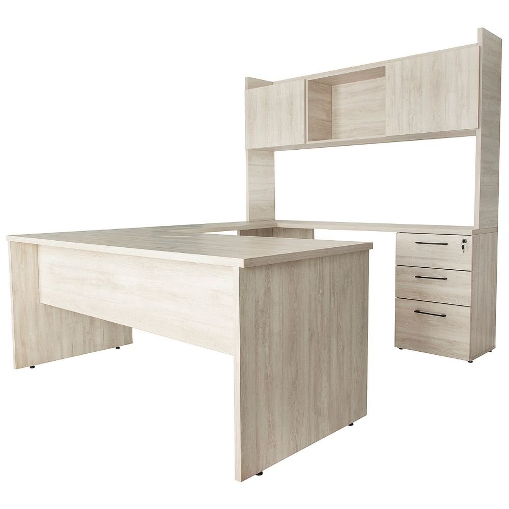 CREDENZA NOGAL BEAT DESKA - U 160 | Credenza para Escritorio Ejecutivo de oficina | 2 Cajones | Melamina | Interior - Deska - U 1.60 x .40 x .75 - ALBAR - NOGAL BEAT - Credenza