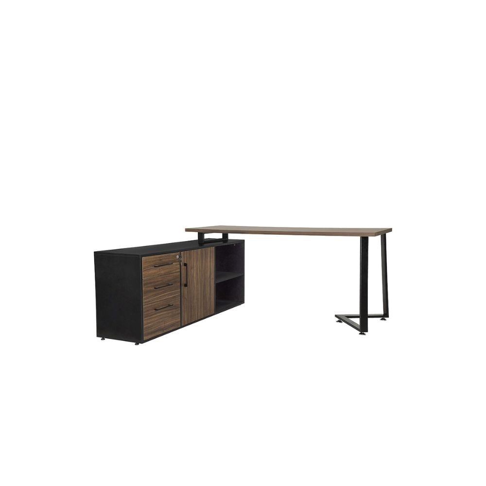 CREDENZA NOGAL BEAT KOV - C 120 | Credenza para Escritorio Semiejecutivo de Oficina | 3 Cajones | Melamina | Interior - KoV - C 1.20 x .40 x .60 - ALBAR - NOGAL BEAT - Credenza Ambientada Ambientada