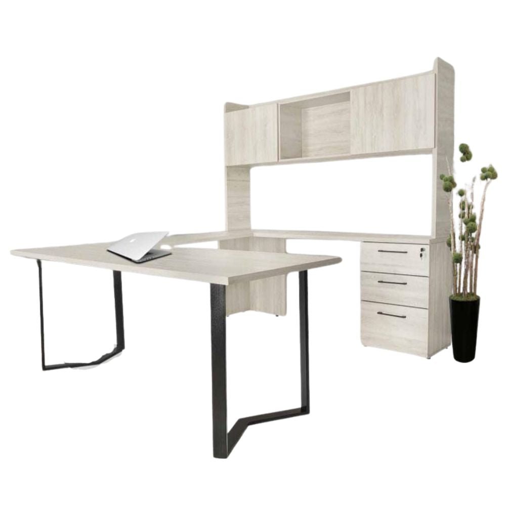 CREDENZA NOGAL BEAT KOV - U 180 | Credenza para Escritorio Ejecutivo de Oficina | 2 Cajones | Melamina | Interior - KoV - U 1.80 x .40 x .75 - ALBAR - NOGAL BEAT - Credenza