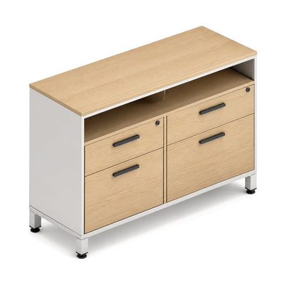 Credenza para Oficina Alta con 2 Cajoneras 1 Cajón +1 - VERSA VENTO PLUS - Varios Colores - 1 Entrepaño Superior Abierto Fijo Melamínico - VP-846 VENTO PLUS - VERSA - NOGAL BEAT - Credenza