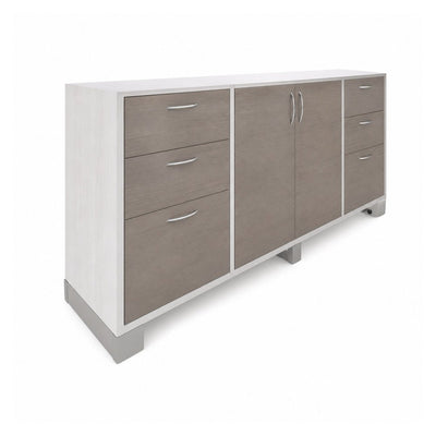 Credenza para Oficina Alta con 2 Cajoneras 2+1 y 2 - VERSA AXIO - Blanco/Gris - 1 Entrepaño Central Melamínico Ajustable - AO-862 - VERSA - NOGAL BEAT - Credenza