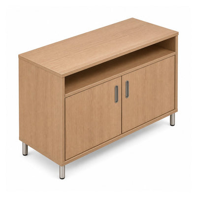Credenza para Oficina Alta con 2 Puertas Abatibles - VERSA READY - Varios Colores - 1 Entrepaño Superior Abierto Fijo Melamínico - RE-848 - VERSA - NOGAL BEAT - Credenza