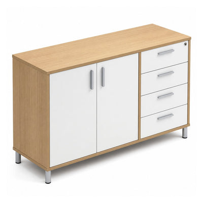 Credenza para Oficina Alta con 4 Cajones Papeleros - VERSA READY - Varios Colores - 2 Puertas Abatibles Melamínicas con 1 Entrepaño Interno - RE-844D - VERSA - NOGAL BEAT - Credenza