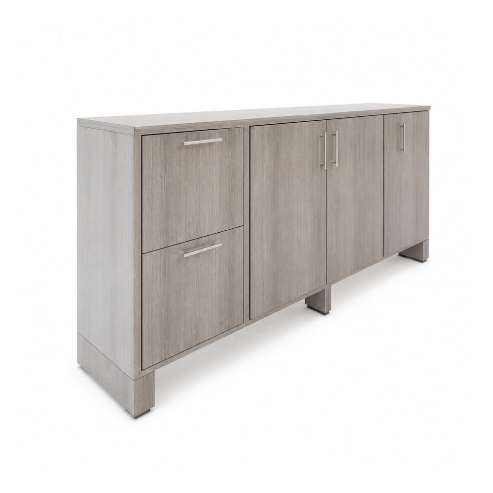 Credenza para Oficina Alta con 4 Gavetas de Archivo - VERSA AXIO - Blanco/Gris - 1 Entrepaño Central Melamínico Ajustable - AO-864 - VERSA - NOGAL BEAT - Credenza