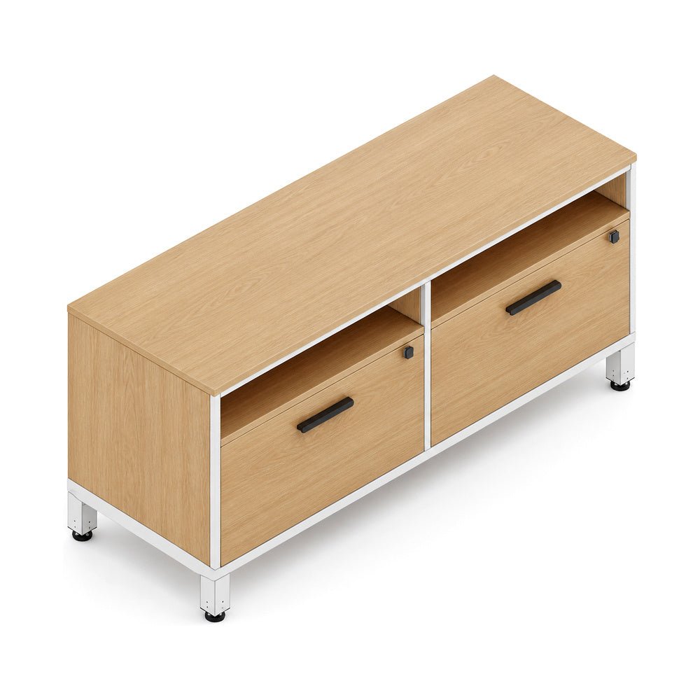 Credenza para Oficina Baja con 2 Gavetas de Archivo - VERSA VENTO PLUS - Varios Colores - Altura 57 cm - 2 Patas Cortas Vento Plus Marco en Acero - VP-816 VENTO PLUS - VERSA - NOGAL BEAT - Credenza