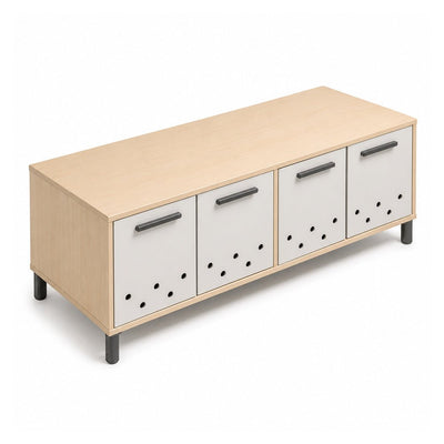 Credenza para Oficina Baja con 4 Puertas Metálicas Estampado Plug - VERSA READY - Varios Colores - Altura 52 cm - 4 Patas Cortas Ready Acero Blanco Altura 12cm - RE-812M - VERSA - NOGAL BEAT - Credenza