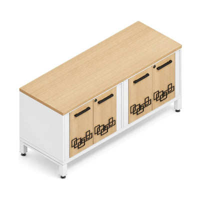 Credenza para Oficina Baja con 4 Puertas Metálicas Troquelado Link - VERSA VENTO PLUS - Varios Colores - Altura 57 cm - 2 Patas Cortas Vento Plus Marco en Acero - VP-812 VENTO PLUS - VERSA - NOGAL BEAT - Credenza