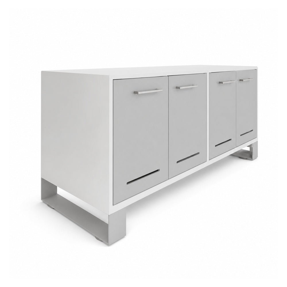 Credenza para Oficina Baja con Puertas Metálicas con Cerradura (2) - VERSA AXIO - Blanco/Gris - Frente 120 cm y Altura 57 cm - Entrepaños Internos Melamínicos Ajustables - AO-812 - VERSA - NOGAL BEAT - Credenza