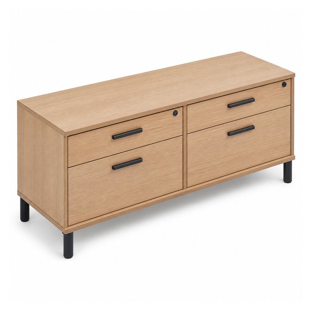 Credenza para Oficina Baja - VERSA READY - Varios Colores - Frente 120 cm y Altura 52 cm - 4 Patas Cortas Ready Acero Blanco Altura 12cm - CS-806M READY - VERSA - NOGAL BEAT - Credenza