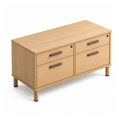 Credenza para Oficina Baja - VERSA READY - Varios Colores - Frente 94 cm y Altura 57 cm - 4 Patas Cortas Ready Acero Blanco Altura 12cm - RE-802 - VERSA - NOGAL BEAT - Credenza