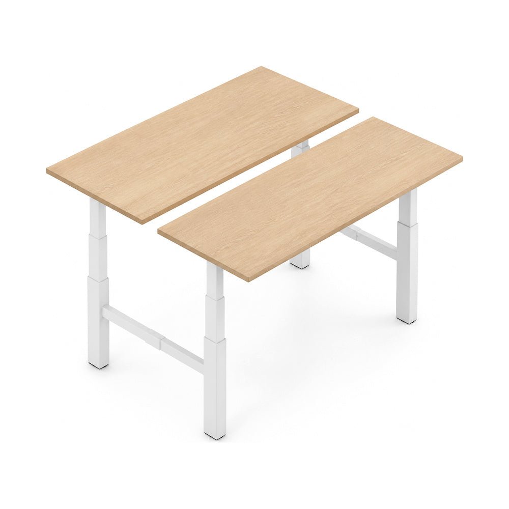 Escritorio de Oficina Trabajo Estructura Metálica Leva Doble - VERSA LEVA - Estructura Blanco - 140 × 80 cm - Ajuste Eléctrico de Ancho y Altura - LV-522 - VERSA - NOGAL BEAT - Escritorio de Oficina