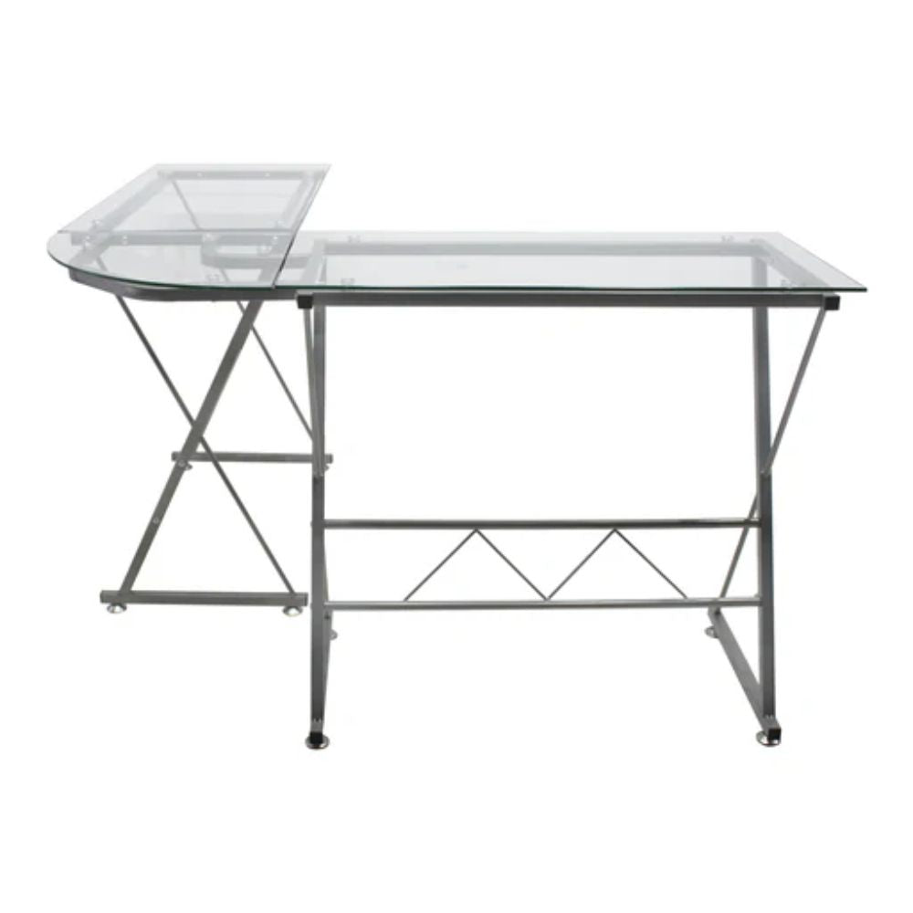 ESCRITORIO KINGSTRONG JM - 909G CRISTAL TEMPLADO ESCR0360124 | Escritorio Uso de Oficina Tipo Secretarial | Base Estructura Metalica | Vidrio Templado en "L" | Interior - ESCR0360124 - Mundo In - NOGAL BEAT - Escritorio
