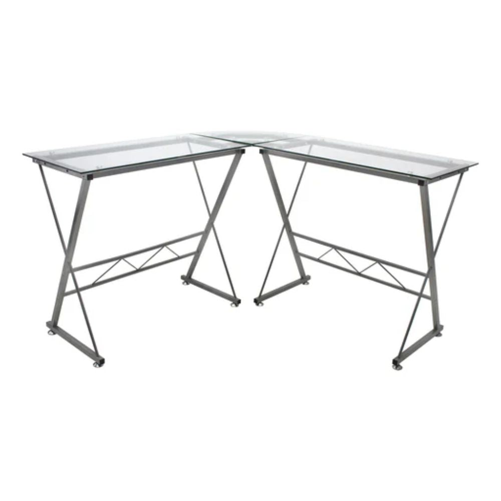ESCRITORIO KINGSTRONG JM - 909G CRISTAL TEMPLADO ESCR0360124 | Escritorio Uso de Oficina Tipo Secretarial | Base Estructura Metalica | Vidrio Templado en "L" | Interior - ESCR0360124 - Mundo In - NOGAL BEAT - Escritorio