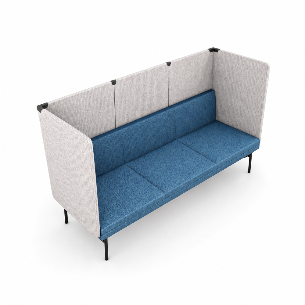 Sillón Modular de Espera con Mamparas - REQUIEZ ESENCIA CON MAMPARA RE-3003A - Estructura Negra y Gris - Sistema Modular con Panel Tapizado