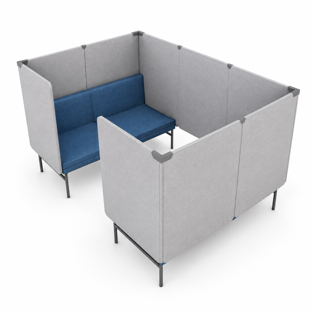 Sillón Modular de Espera con Mamparas - REQUIEZ ESENCIA CON MAMPARA RE-3003A - Estructura Negra y Gris - Sistema Modular con Panel Tapizado
