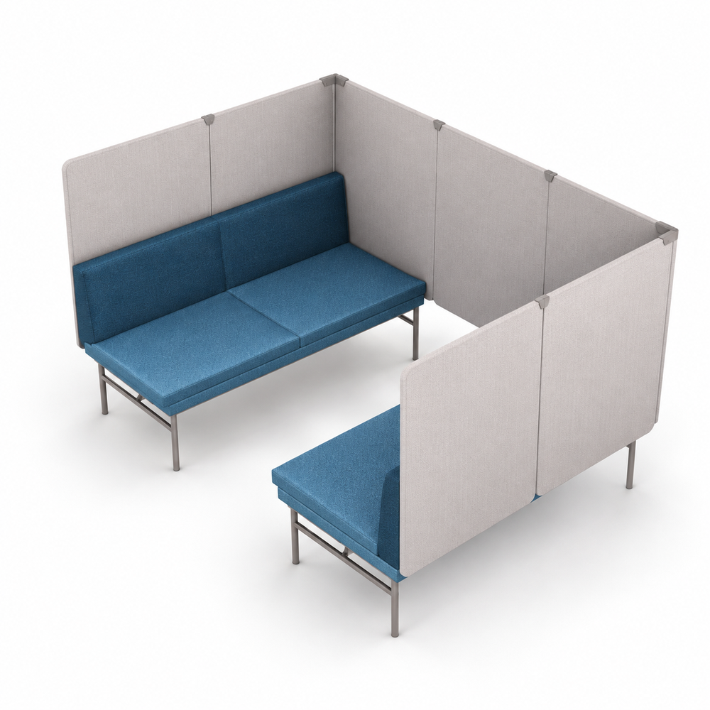 Sillón Modular de Espera con Mamparas - REQUIEZ ESENCIA CON MAMPARA RE-3003A - Estructura Negra y Gris - Sistema Modular con Panel Tapizado