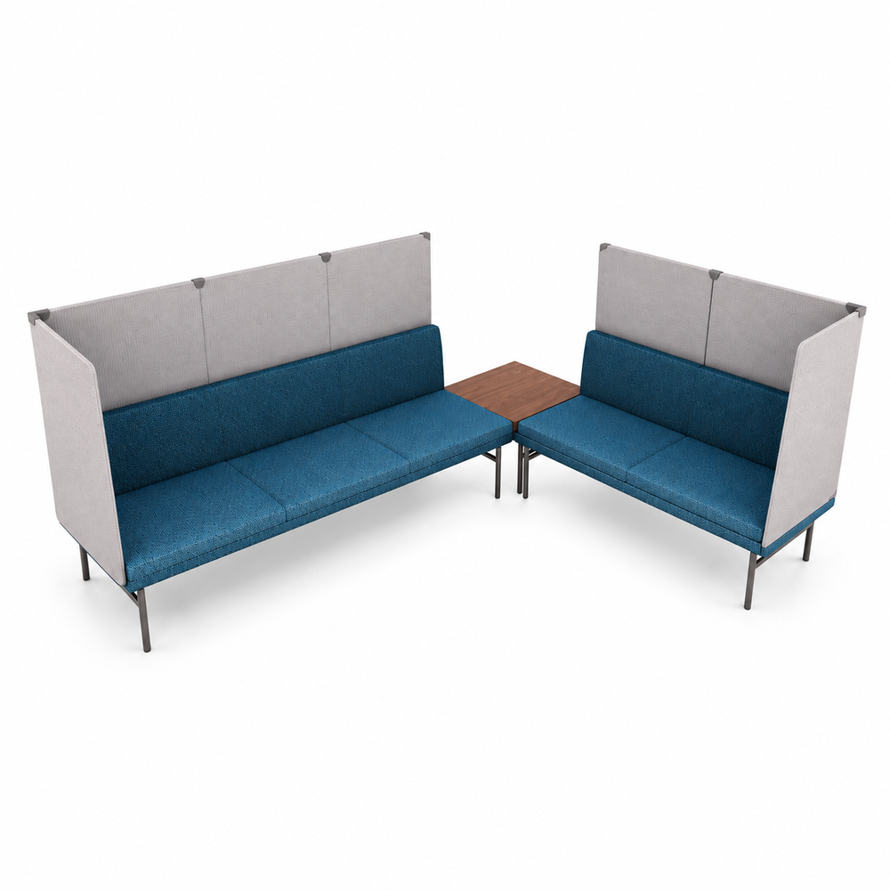 Sillón Modular de Espera con Mamparas - REQUIEZ ESENCIA CON MAMPARA RE-3003A - Estructura Negra y Gris - Sistema Modular con Panel Tapizado