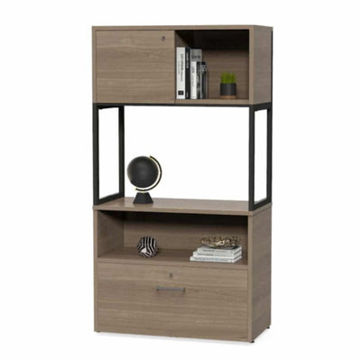 LIBRERO OFIK URBAN 889 | Librero para Credenza 607 | Soporte Acero | Regatones Niveladores | Resistencia Corrosión | Jaladeras Metal | Chapa | Interior - 889 - OFIK - NOGAL BEAT - Librero